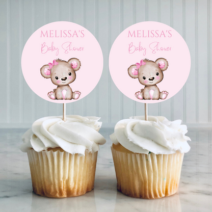 Pink Or White Teddy Bear Cupcake Toppers | Baby Shower, Birthday Cupcake Toppers | Party Decorations