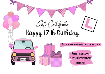 A6 Print | Pink Driving Lesson Gift Certificate | Gift Idea
