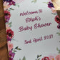 Personalised Floral Pink & Purple Welcome Board Sign | Birthday Board | Christening Board | Baby Shower Board | Party Sign | A4, A3, A2