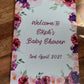 Personalised Floral Pink & Purple Welcome Board Sign | Birthday Board | Christening Board | Baby Shower Board | Party Sign | A4, A3, A2