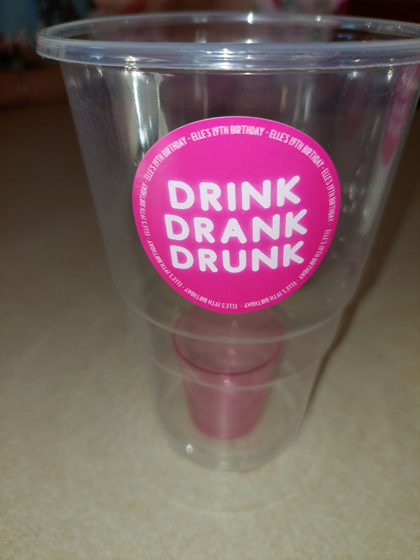 Personalised Fuchsia Pink Birthday Stickers | Drink, Drank, Drunk | Sticker Sheet 45mm Circles | Party Stickers | Sticker Sheet