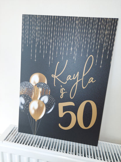 Black & Gold Welcome Board Sign | Personalised Birthday Board | Birthday Party Sign | A4, A3, A2