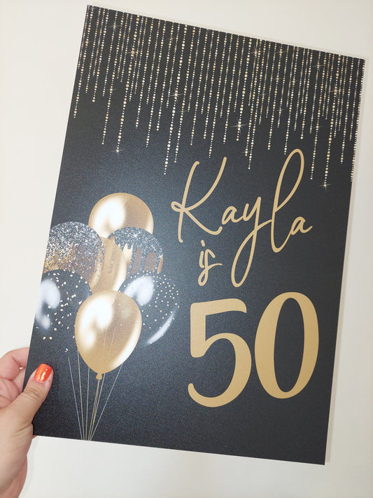 Black & Gold Welcome Board Sign | Personalised Birthday Board | Birthday Party Sign | A4, A3, A2