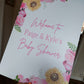 Personalised Floral Pink Yellow Sunflower & Roses Welcome Board Sign | Birthday Board | Christening Board | Baby Shower Board | Party Sign | A4, A3, A2