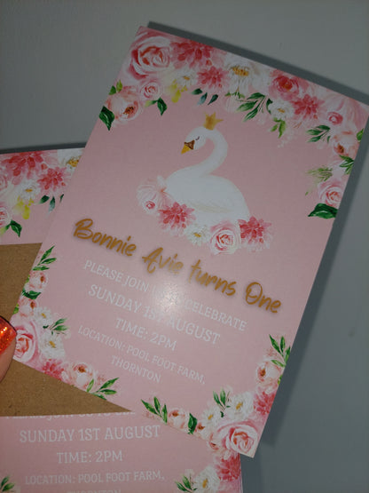 Swan Invitations | A6 Invites | Pink Swan Theme Invitations | Party Invitations