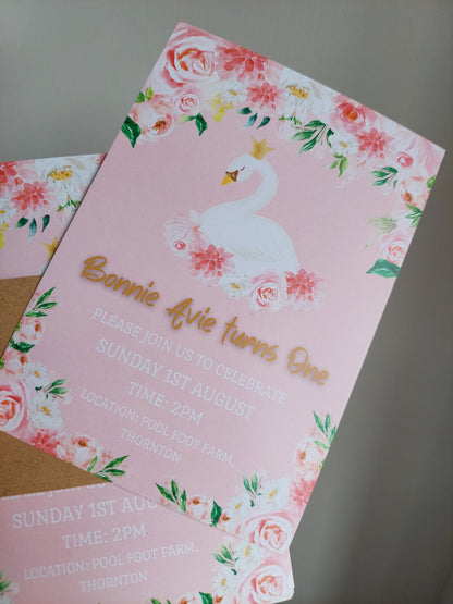 Swan Invitations | A6 Invites | Pink Swan Theme Invitations | Party Invitations