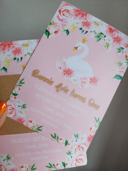 Swan Invitations | A6 Invites | Pink Swan Theme Invitations | Party Invitations
