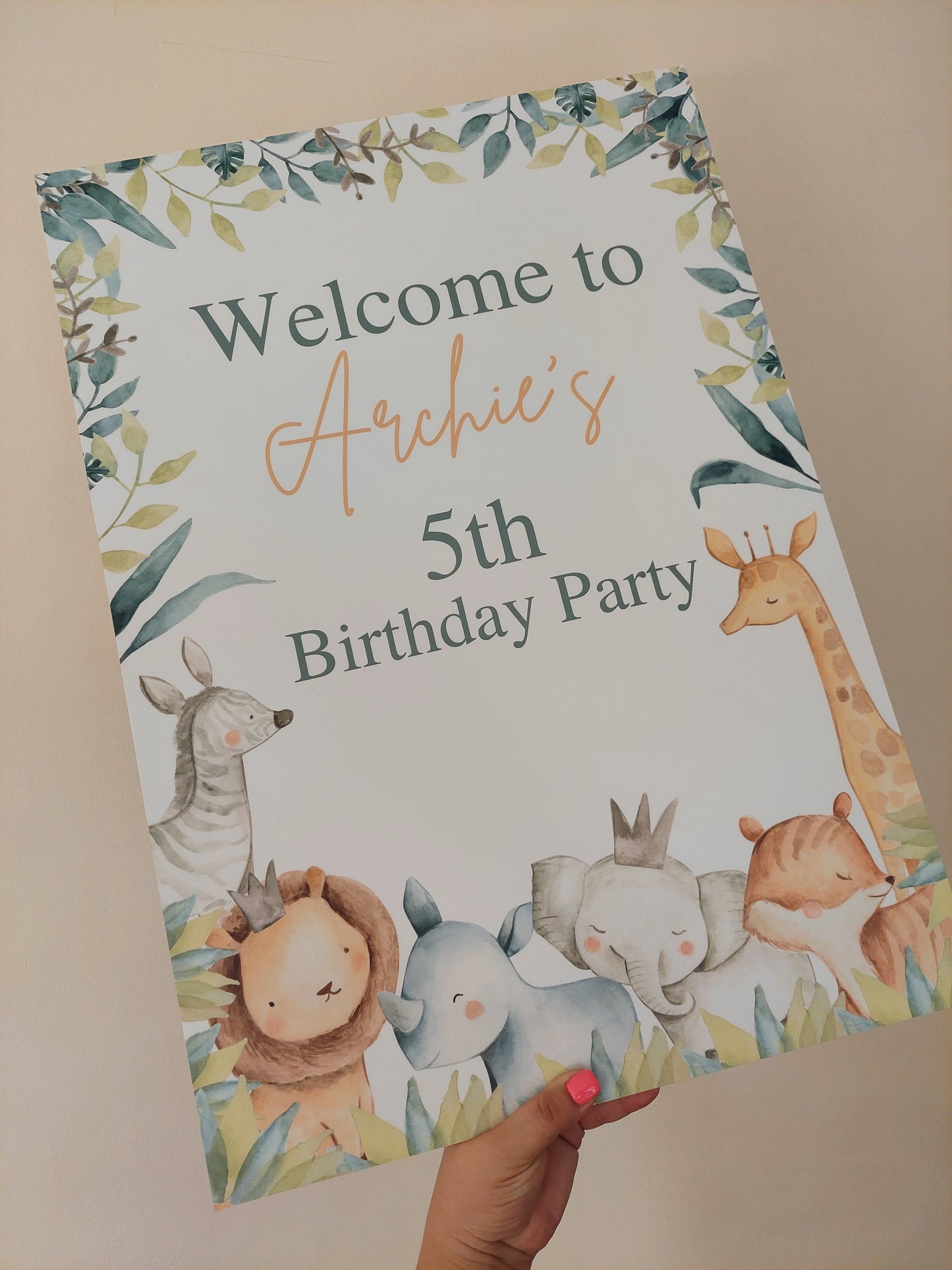 Safari Animal Welcome Board Sign | Personalised Birthday Board | Birthday Party Sign | Safari Animal Party Theme | A4, A3, A2