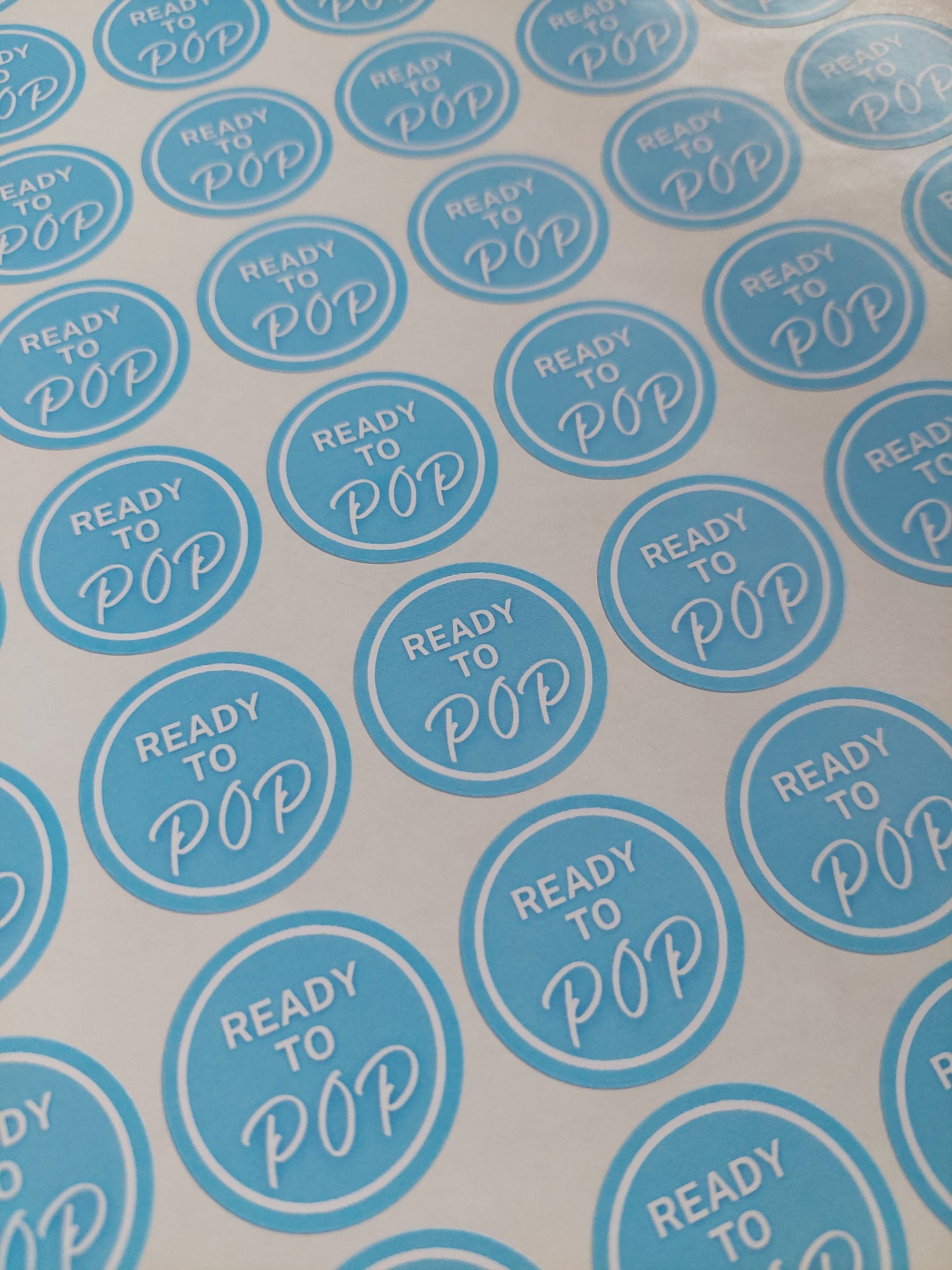 Blue Ready To Pop Stickers | Various Sizes | Baby Shower Party Stickers | Popcorn Stickers | Baby Shower Stickers