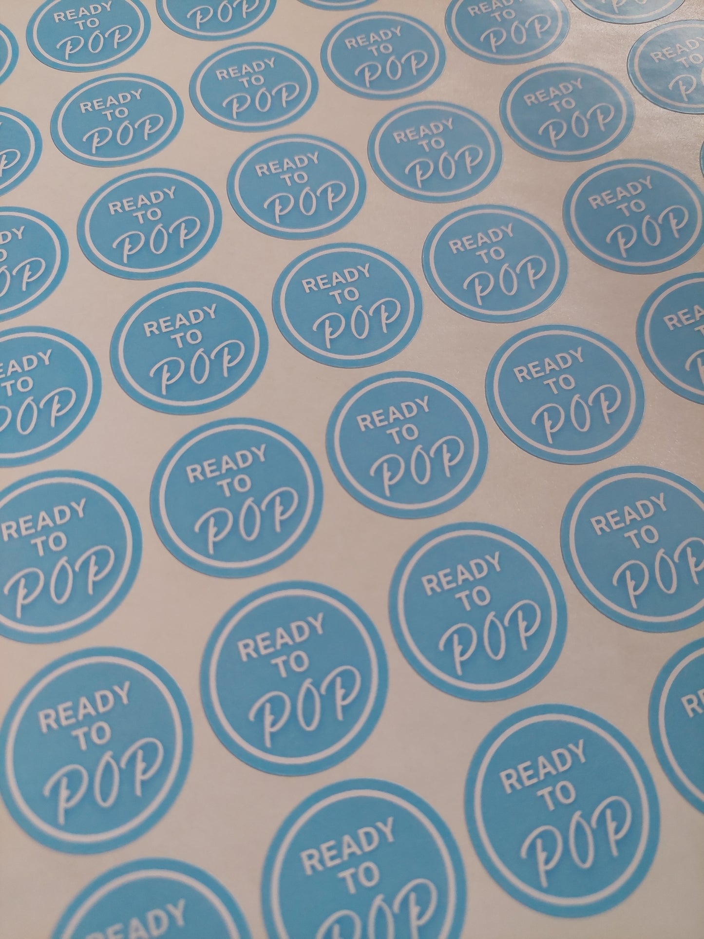 Blue Ready To Pop Stickers | Various Sizes | Baby Shower Party Stickers | Popcorn Stickers | Baby Shower Stickers