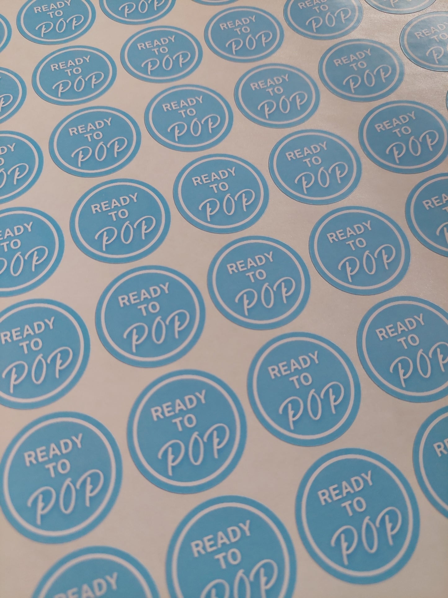 Blue Ready To Pop Stickers | Various Sizes | Baby Shower Party Stickers | Popcorn Stickers | Baby Shower Stickers