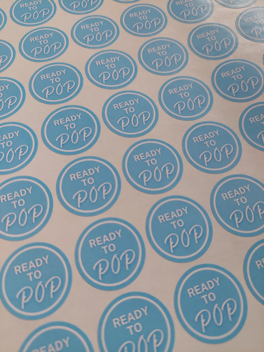SALE - Blue Ready To Pop Stickers | 25MM | Baby Shower Party Stickers | Popcorn Stickers | Baby Shower Stickers