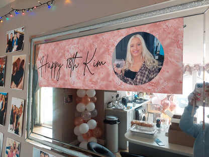 Personalised Birthday Banner | 3ftx1ft Banner | Blush Pink Party Theme Banner | Photo Banner