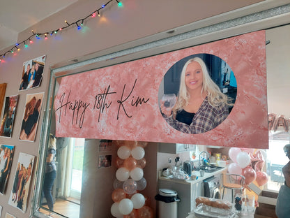 Personalised Birthday Banner | 3ftx1ft Banner | Blush Pink Party Theme Banner | Photo Banner