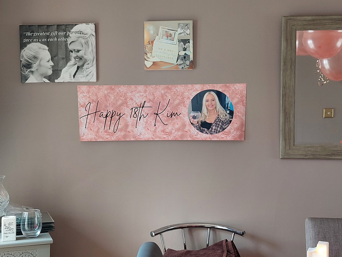 Personalised Birthday Banner | 3ftx1ft Banner | Blush Pink Party Theme Banner | Photo Banner