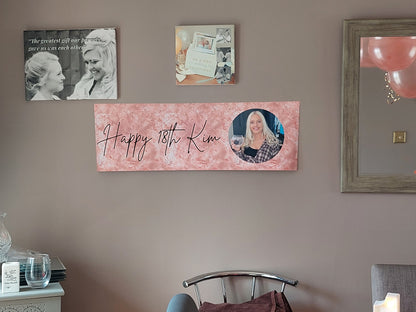 Personalised Birthday Banner | 3ftx1ft Banner | Blush Pink Party Theme Banner | Photo Banner