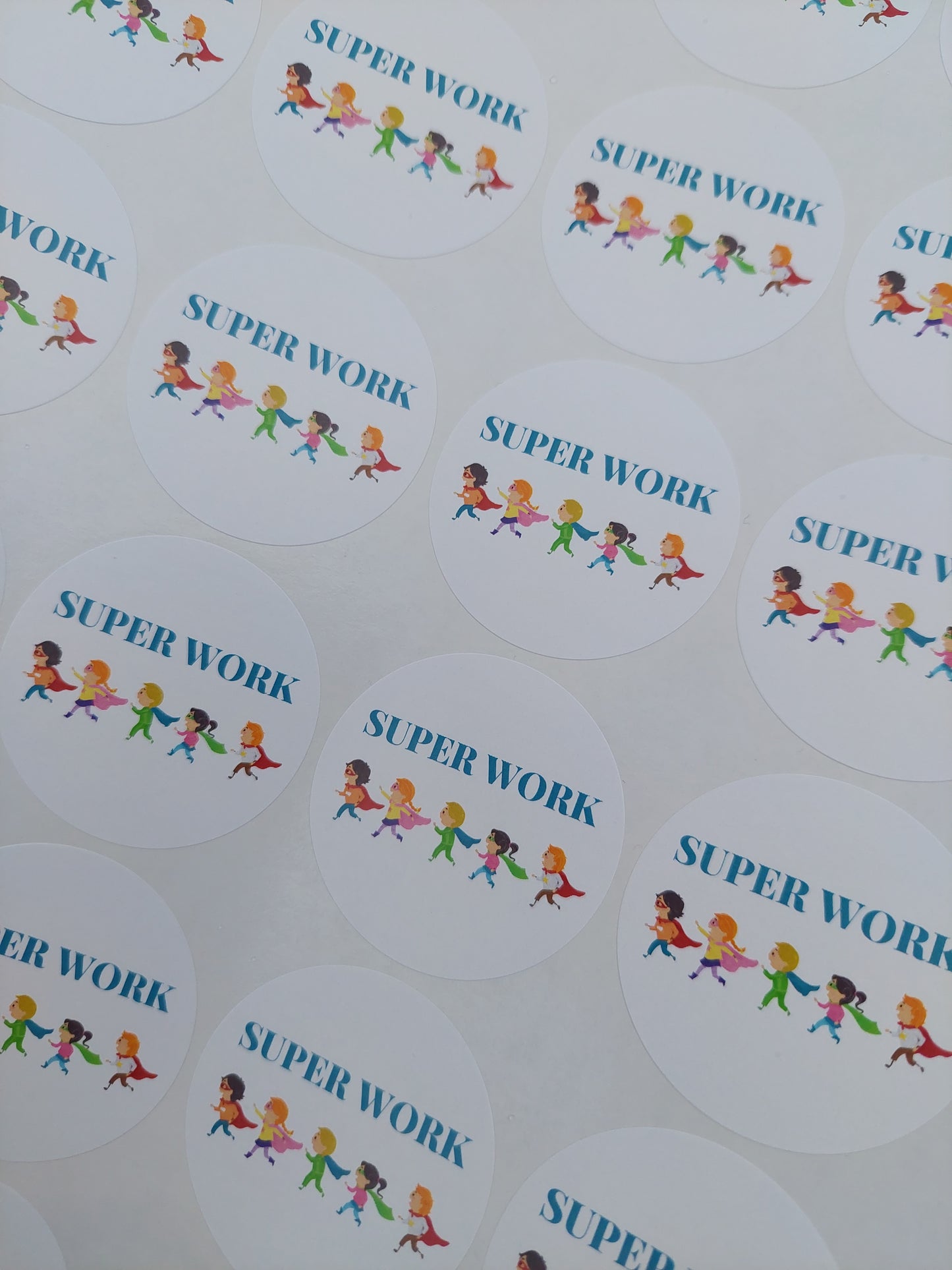 Teacher Stickers | Sticker Sheet 45mm Circles | Super Work | Circle Stickers | Sticker Sheet | Classroom Stickers