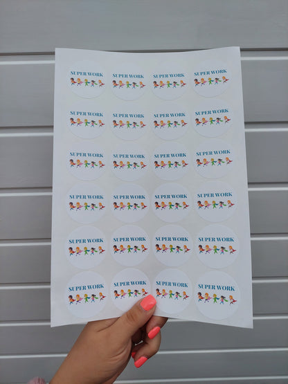 Teacher Stickers | Sticker Sheet 45mm Circles | Super Work | Circle Stickers | Sticker Sheet | Classroom Stickers