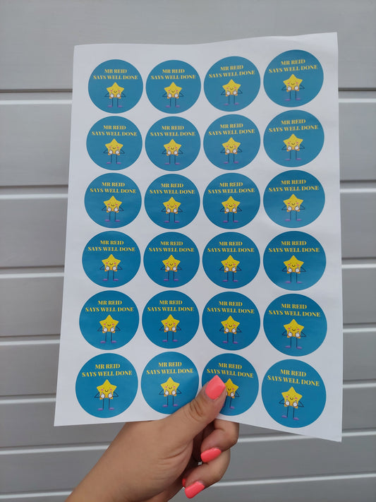 Teacher Stickers | Sticker Sheet 45mm Circles | Well Done Stickers | Circle Stickers | Sticker Sheet | Personalised Star Classroom Stickers