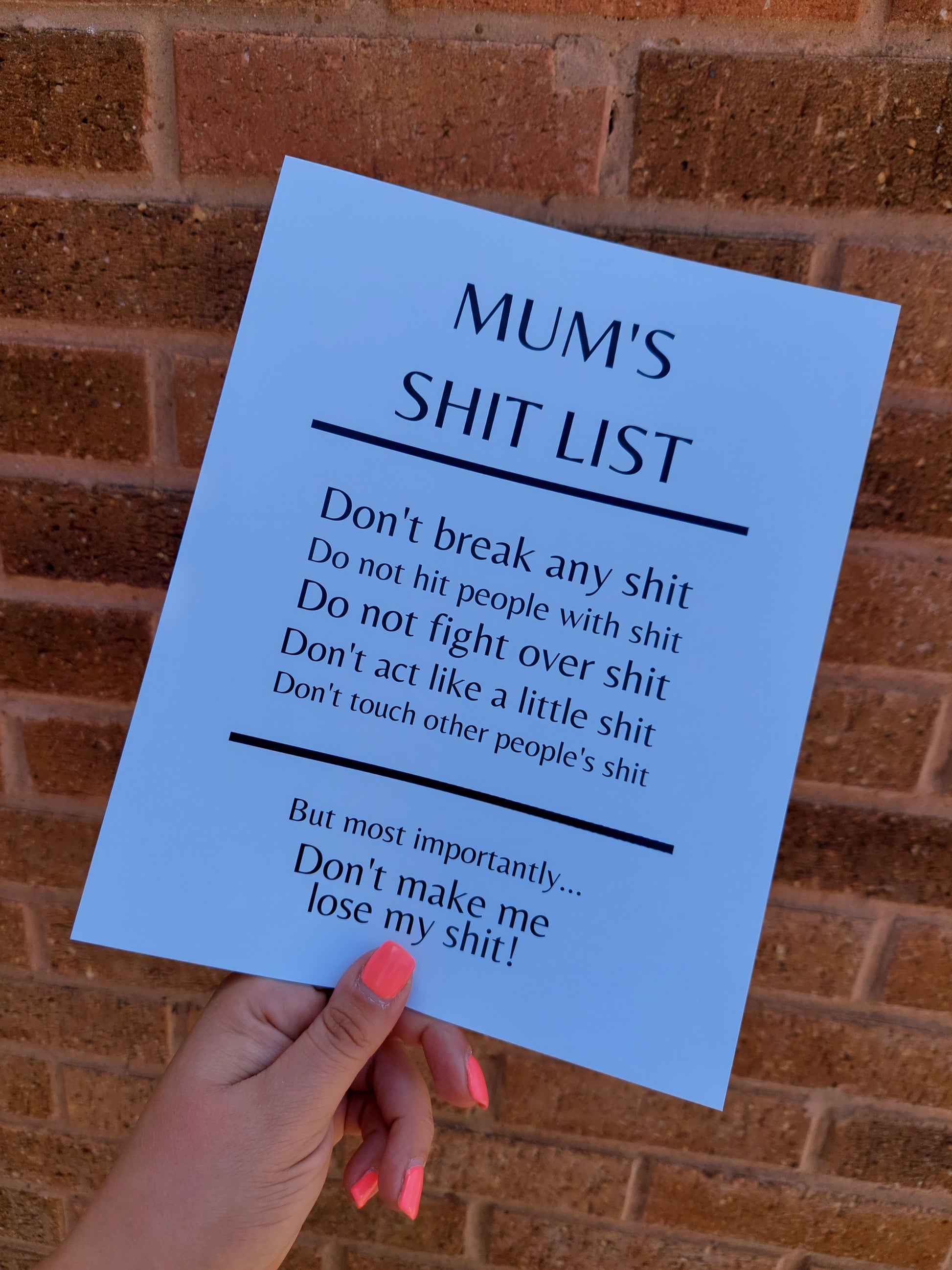 Quote Print | Mum's Shit List | Funny Print - Dinky Designs