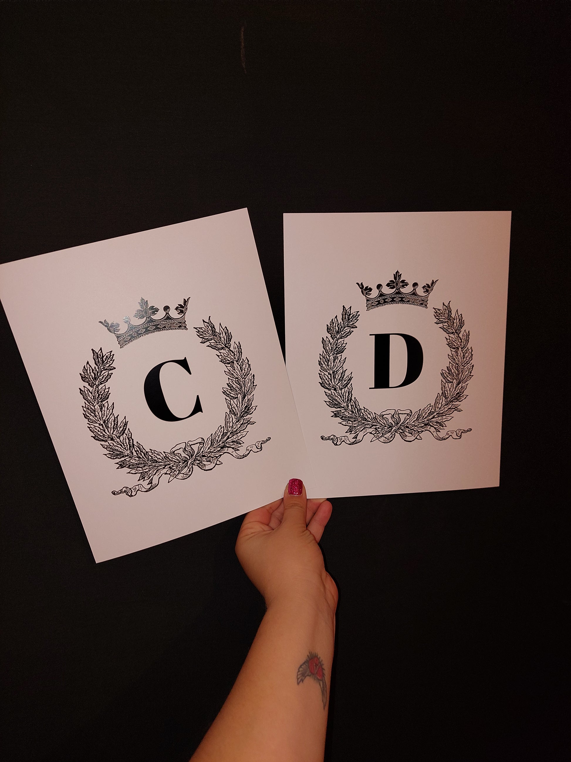 Bedroom Prints | Personalised Initial Crown Design | Couples Bedroom Prints | Initial Name Prints - Dinky Designs