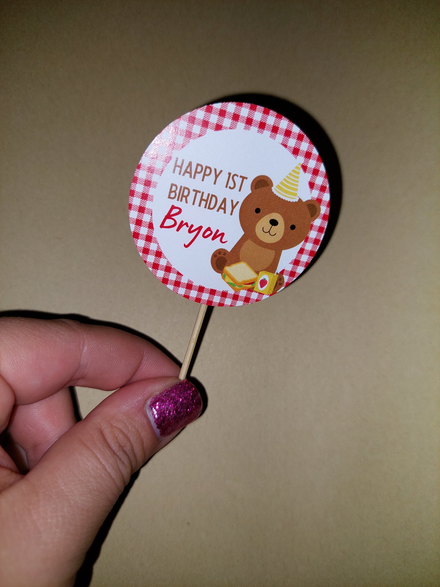 Red Teddy Bear Picnic Cupcake Toppers | Birthday Cupcake Toppers | Party Decorations