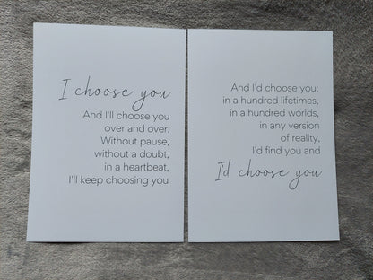 Couples Prints | I'd Choose You | Set Of 2 Prints | Love Quotes