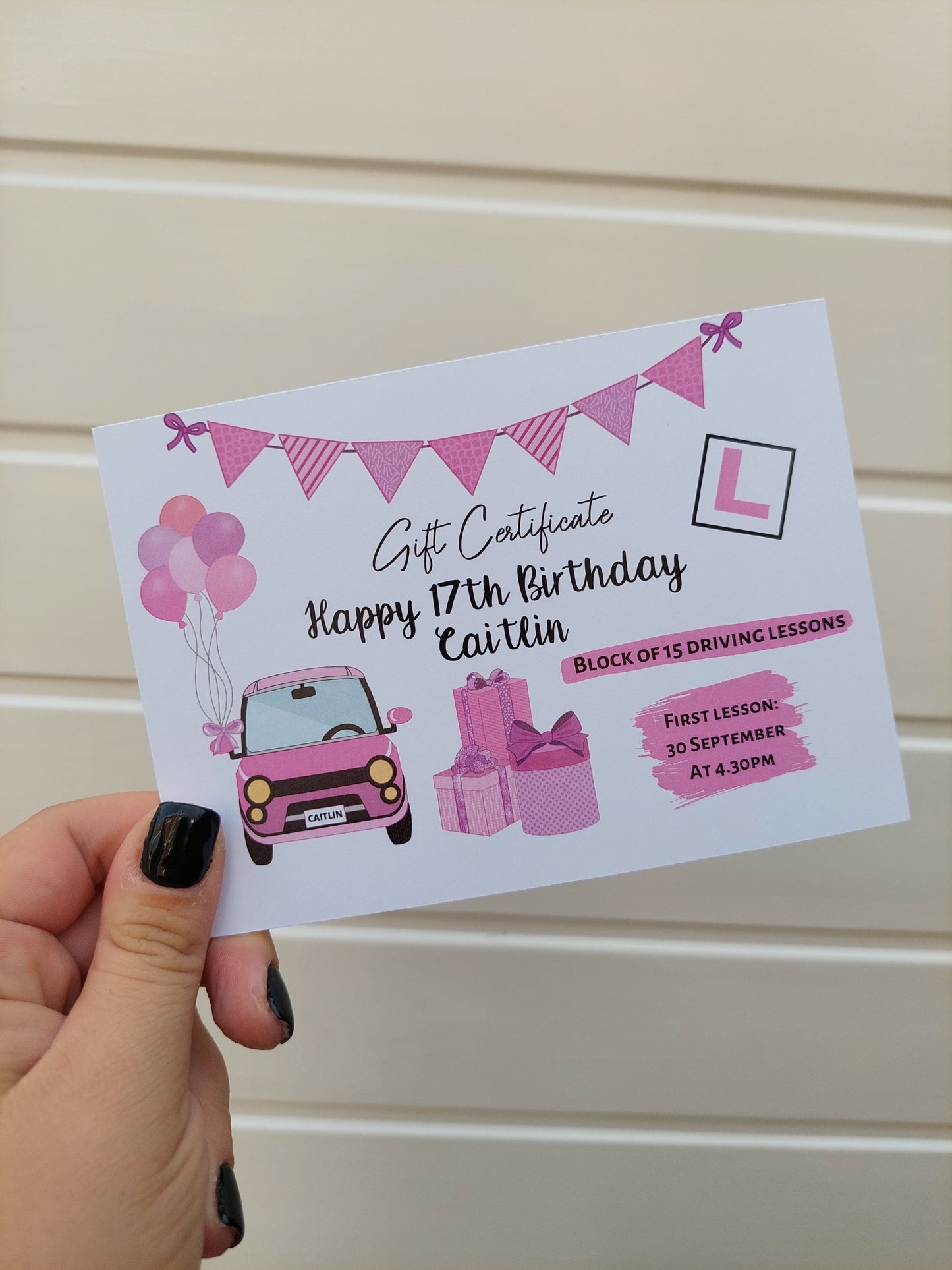 A6 Print | Pink Driving Lesson Gift Certificate | Gift Idea