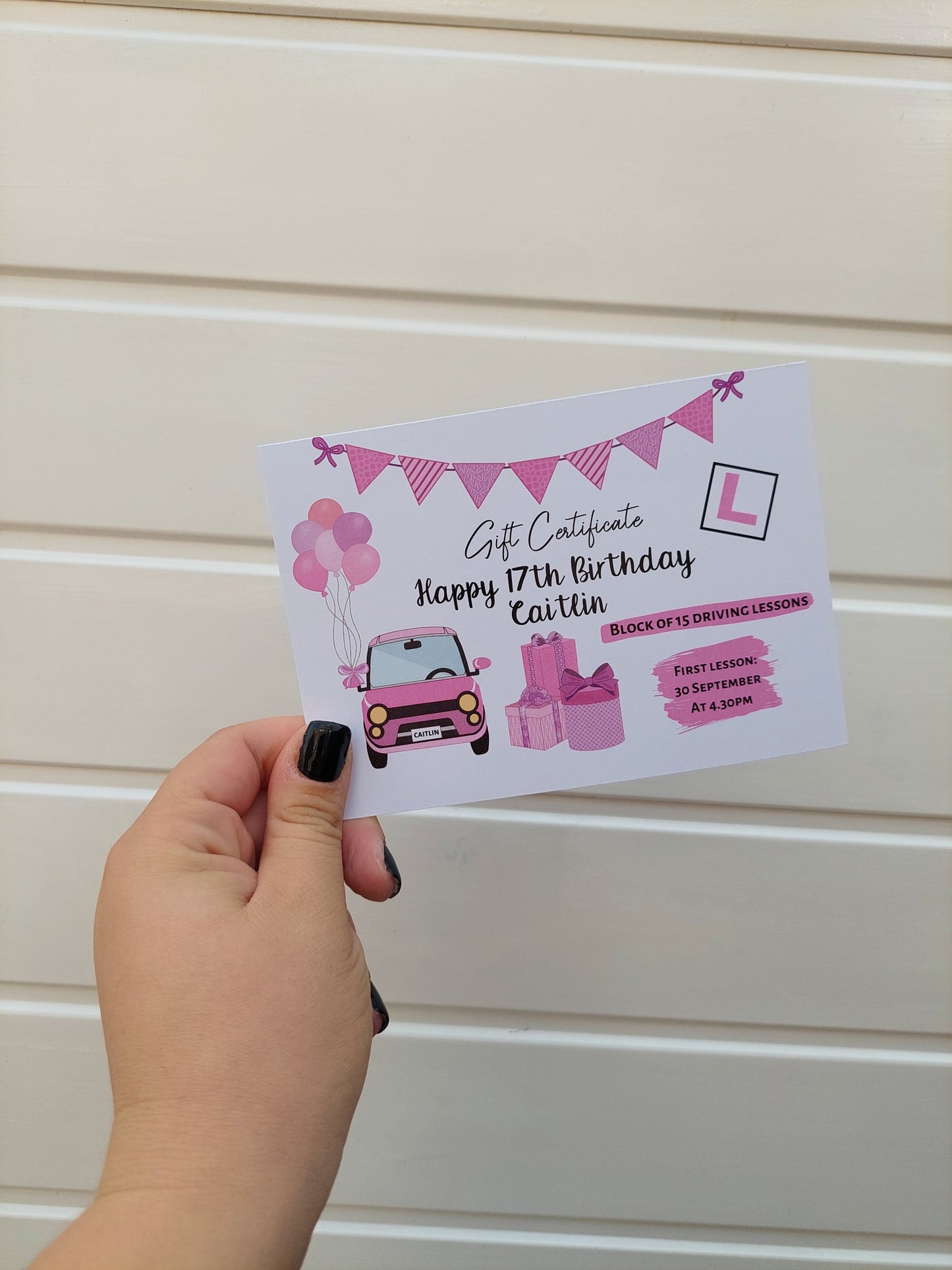 A6 Print | Pink Driving Lesson Gift Certificate | Gift Idea