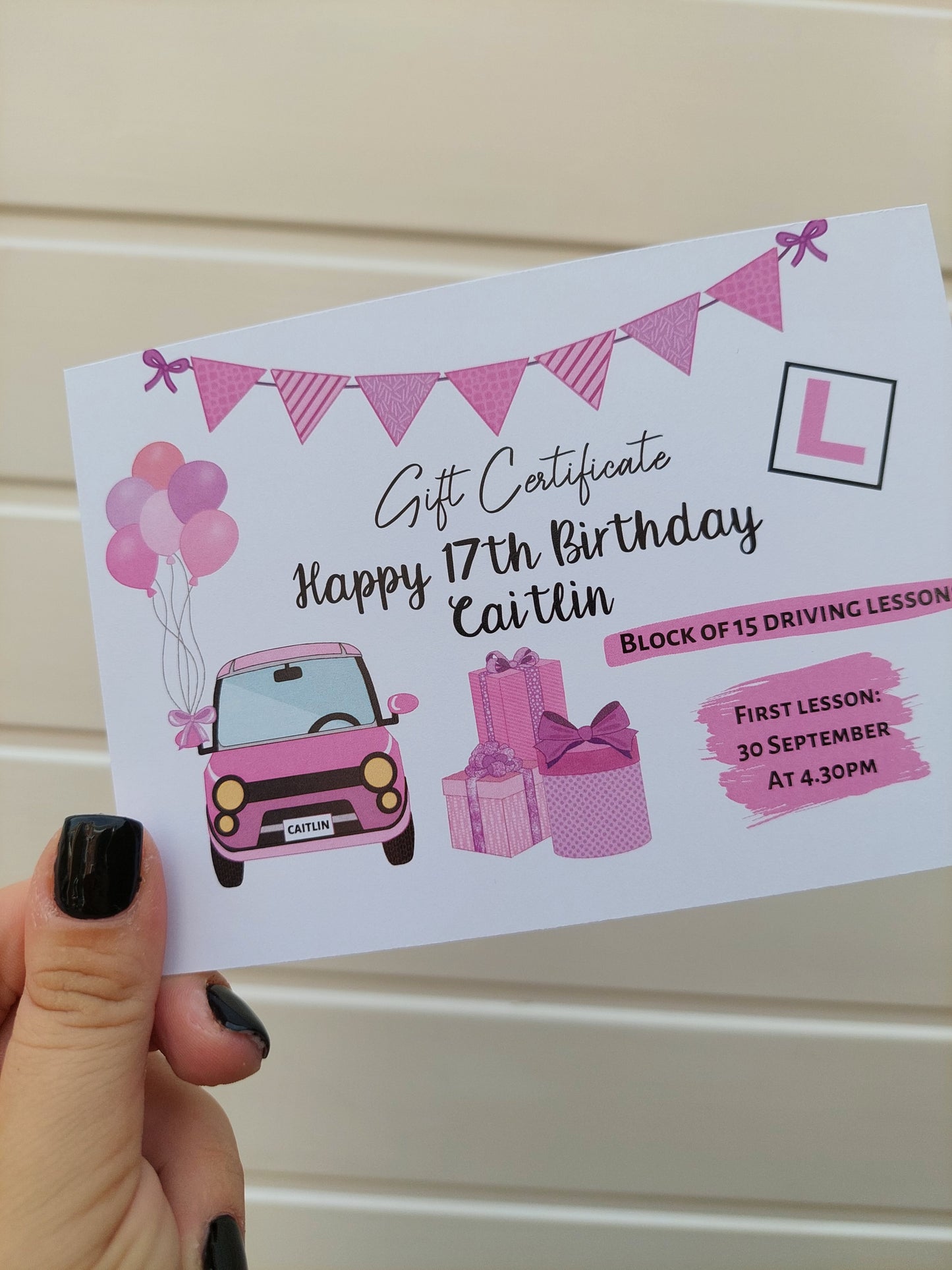 A6 Print | Pink Driving Lesson Gift Certificate | Gift Idea