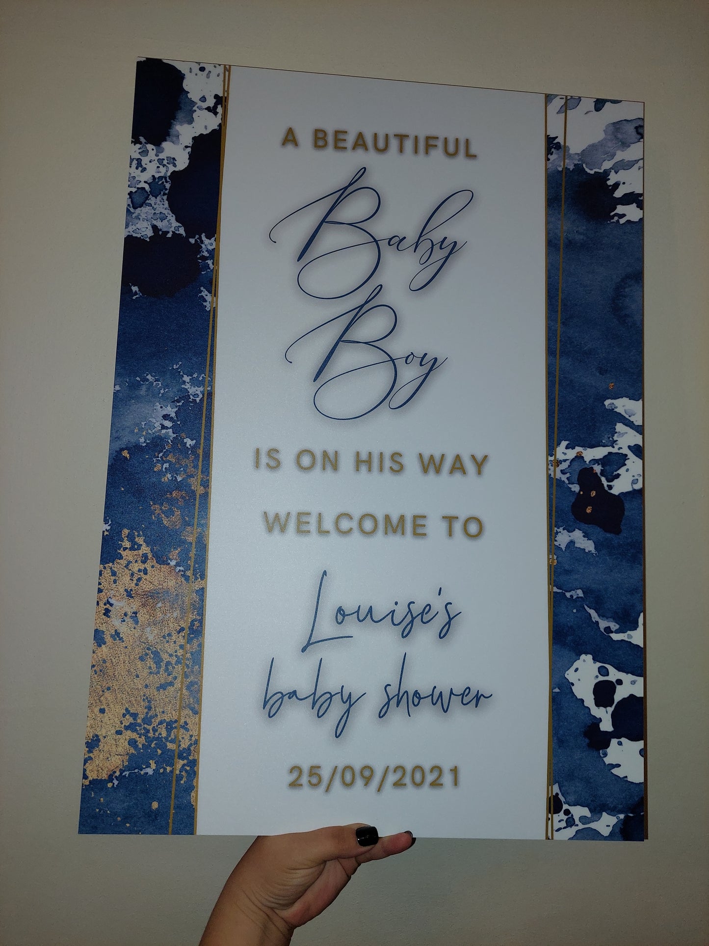Personalised Navy Blue & Gold Welcome Board Sign | Baby Shower Board | Christening Board | Baby Shower Sign | Party Sign | A4, A3, A2