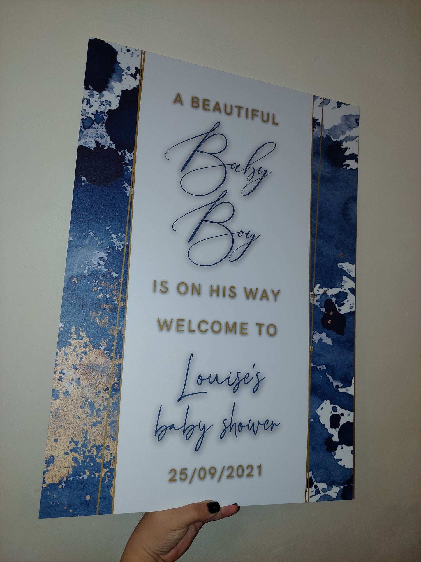 Personalised Navy Blue & Gold Welcome Board Sign | Baby Shower Board | Christening Board | Baby Shower Sign | Party Sign | A4, A3, A2