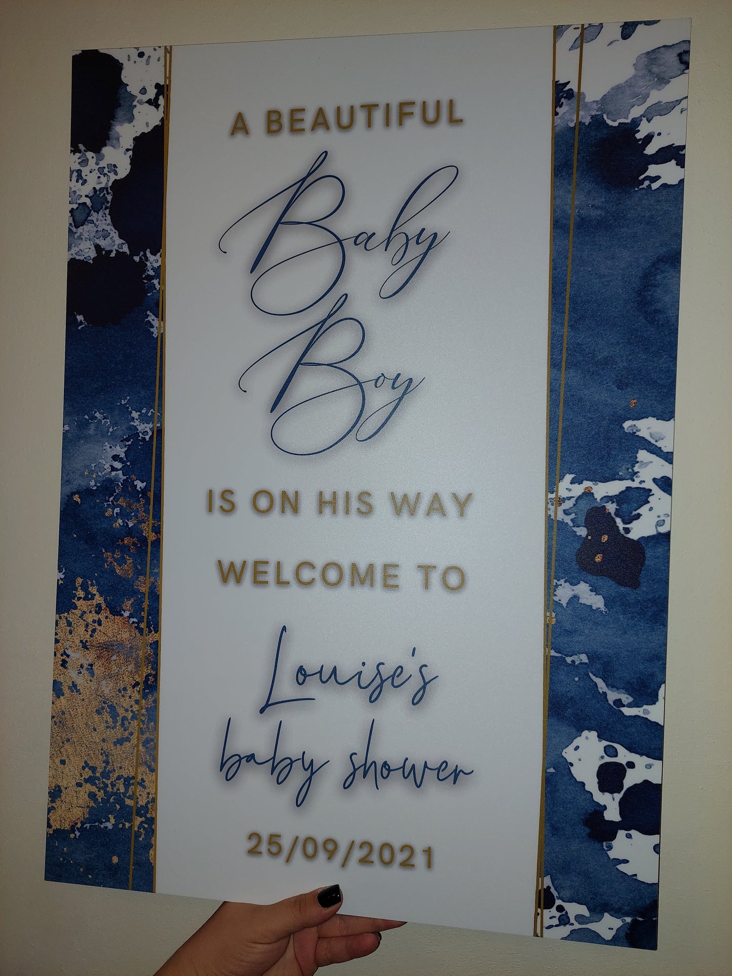Personalised Navy Blue & Gold Welcome Board Sign | Baby Shower Board | Christening Board | Baby Shower Sign | Party Sign | A4, A3, A2