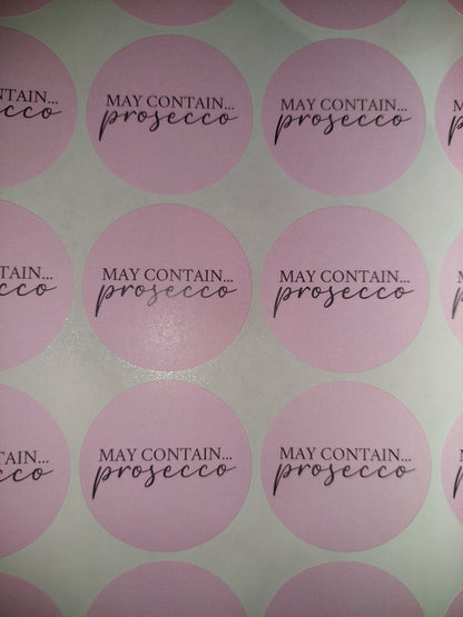 Prosecco Stickers | May Contain Prosecco | Sticker Sheet 45mm Circles | Party Stickers | Circle Stickers | Sticker Sheet
