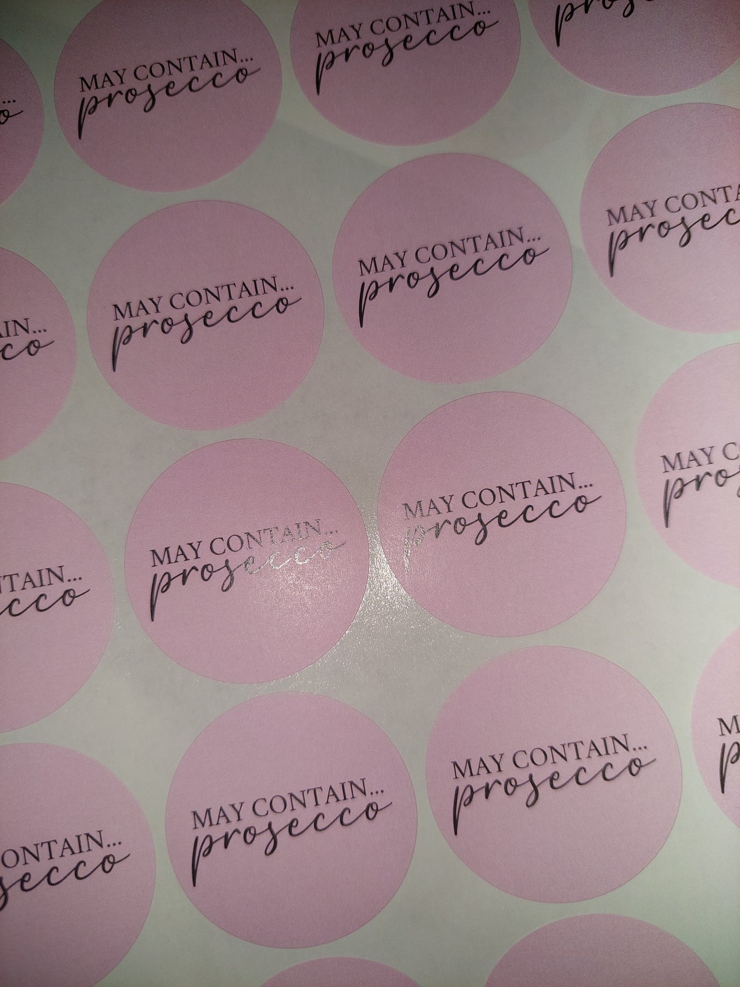 Prosecco Stickers | May Contain Prosecco | Sticker Sheet 45mm Circles | Party Stickers | Circle Stickers | Sticker Sheet