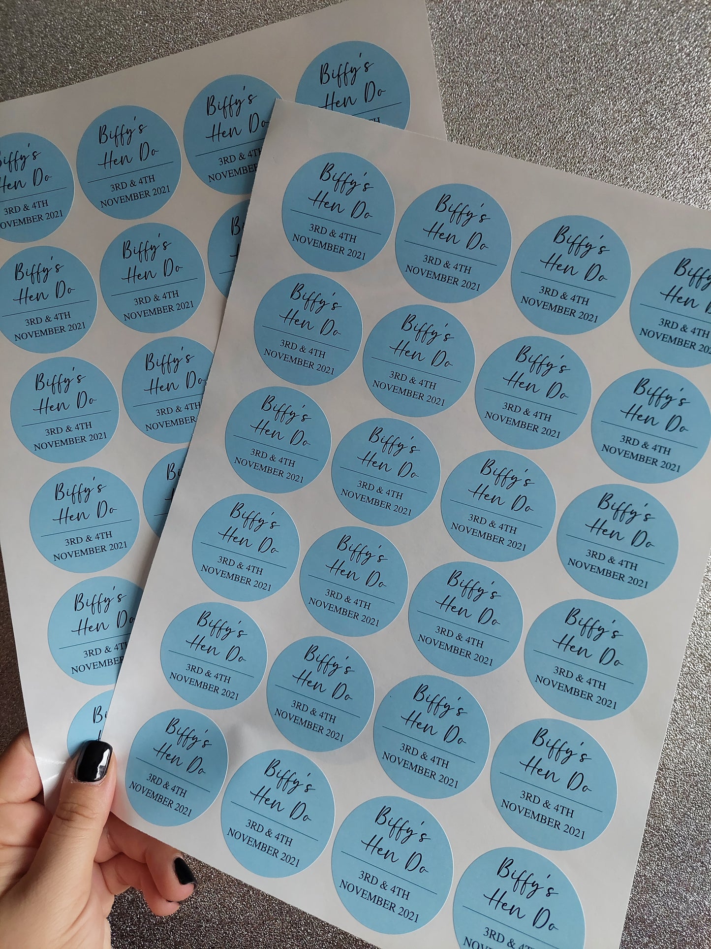 Blue Hen Party Stickers | Sticker Sheet 45mm Circles | Party Stickers | Circle Stickers | Sticker Sheet