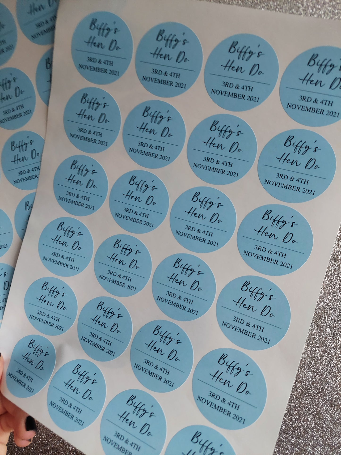 Blue Hen Party Stickers | Sticker Sheet 45mm Circles | Party Stickers | Circle Stickers | Sticker Sheet