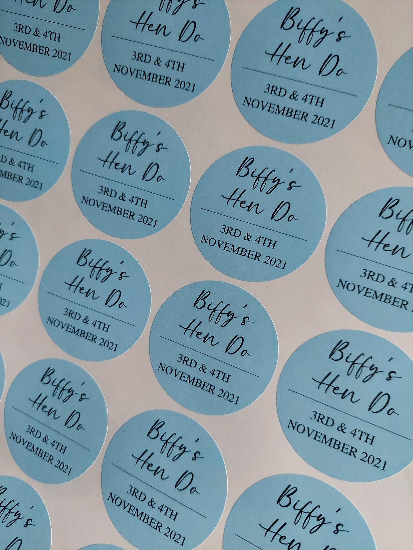 Blue Hen Party Stickers | Sticker Sheet 45mm Circles | Party Stickers | Circle Stickers | Sticker Sheet
