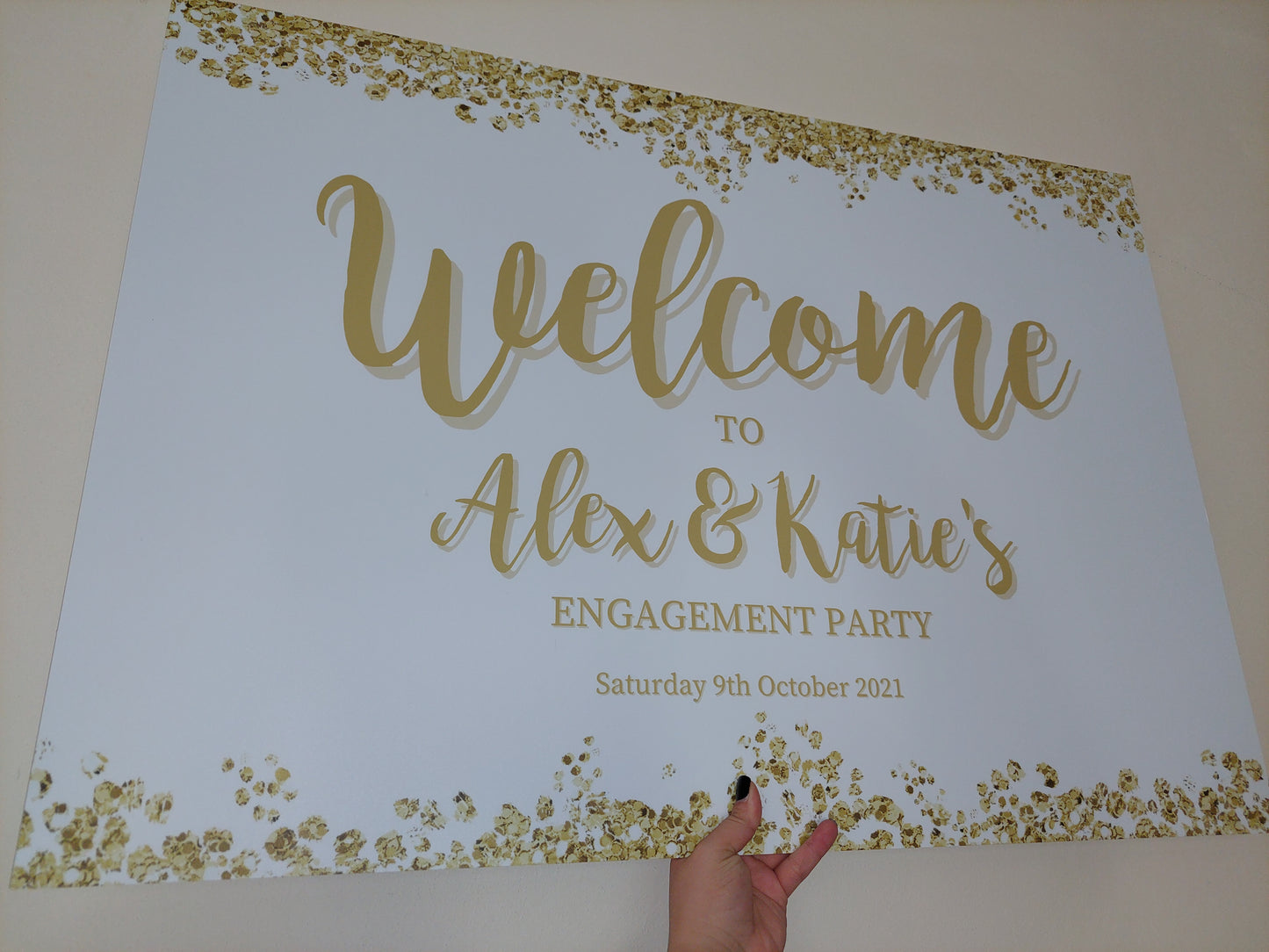 Gold & White Engagement Welcome Board Sign | Personalised Engagement Board | Engagement Party Sign | A4, A3, A2