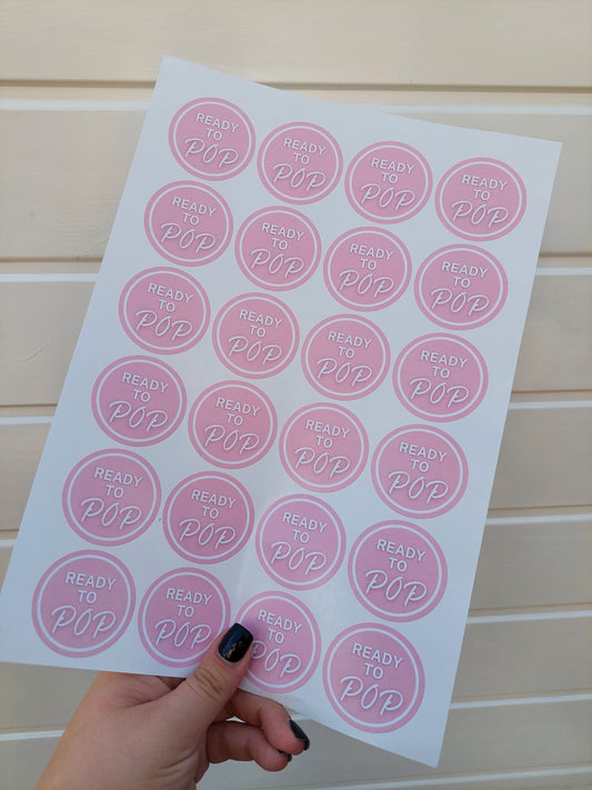 Pink Ready To Pop Stickers | Various Sizes | Baby Shower Party Stickers | Popcorn Stickers | Baby Shower Stickers