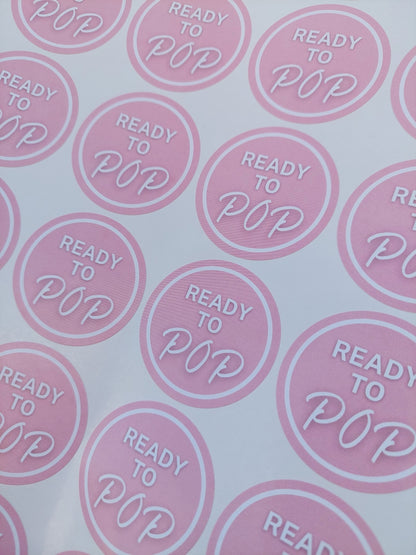 SALE - Pink Ready To Pop Stickers | 19MM OR 25MM | Baby Shower Party Stickers | Popcorn Stickers | Baby Shower Stickers