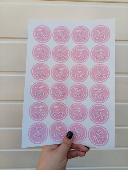 Pink Ready To Pop Stickers | Various Sizes | Baby Shower Party Stickers | Popcorn Stickers | Baby Shower Stickers