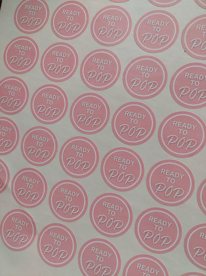 SALE - Pink Ready To Pop Stickers | 19MM OR 25MM | Baby Shower Party Stickers | Popcorn Stickers | Baby Shower Stickers