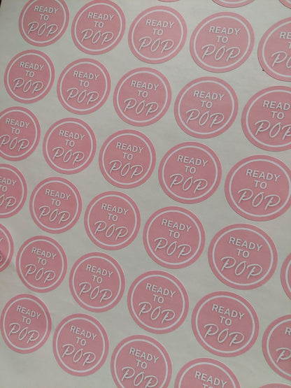 SALE - Pink Ready To Pop Stickers | 19MM OR 25MM | Baby Shower Party Stickers | Popcorn Stickers | Baby Shower Stickers