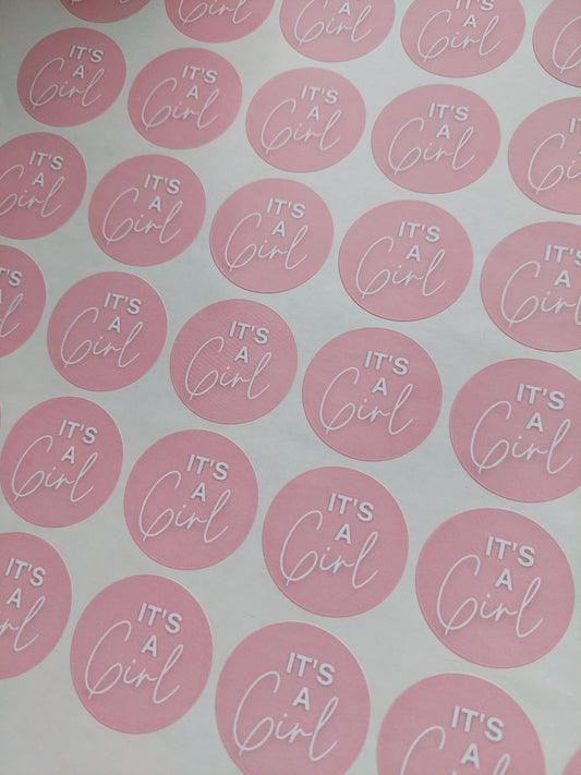 SALE - It's A Girl Stickers | 19MM OR 25MM | Baby Shower Party Stickers | Baby Girl Stickers
