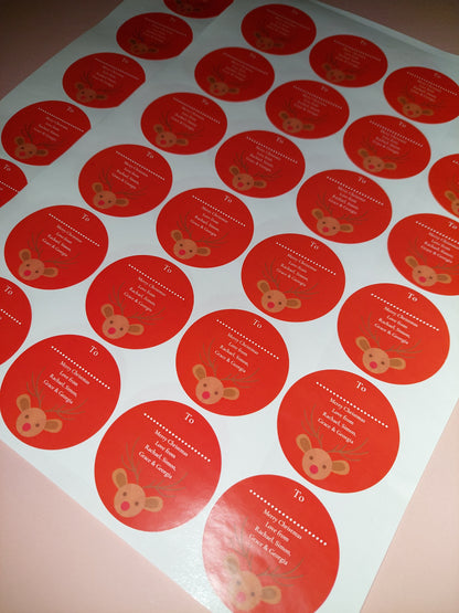 Personalised Christmas Reindeer Stickers | Christmas Labels | Sticker Sheet | Christmas Gift Tags (Design 1)