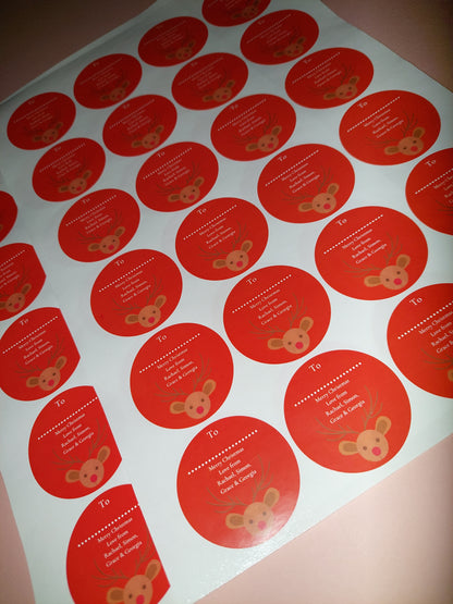 Personalised Christmas Reindeer Stickers | Christmas Labels | Sticker Sheet | Christmas Gift Tags (Design 1)