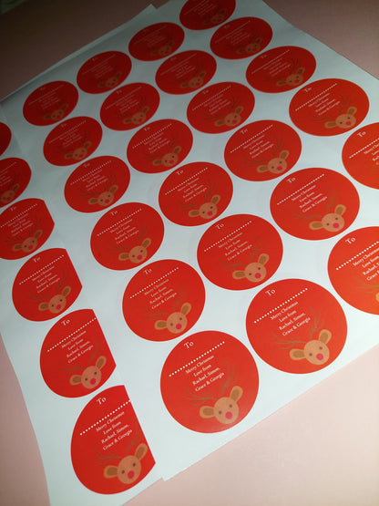 Personalised Christmas Reindeer Stickers | Christmas Labels | Sticker Sheet | Christmas Gift Tags (Design 1)