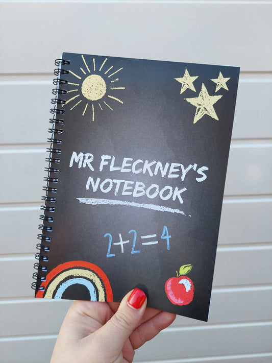 Teacher Notebook | Personalised Teacher Notebook | Chalkboard Design Red