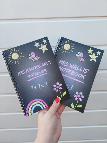 Teacher Notebook | Personalised Teacher Notebook | Chalkboard Design Pink